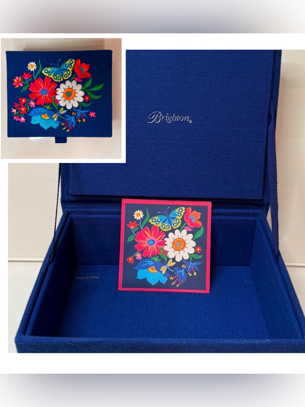 Brighton Storage Box. Pretty blue with Bright Flowers. NWOT